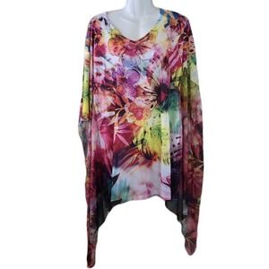 Floral Caftan Dress One Size Pink Purple Green Rhinestone Studded Pullover Tunic